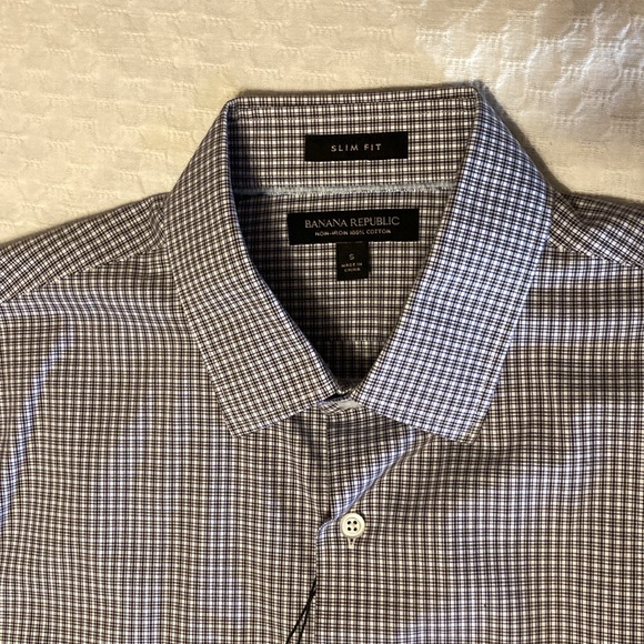 Banana Republic Slim Fit Small Dress Shirt, new with tags, blue gray plaid - Picture 2 of 5